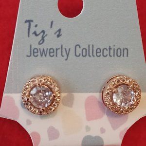 Stud Earrings Pink Rhodium (USA Free Shipping)